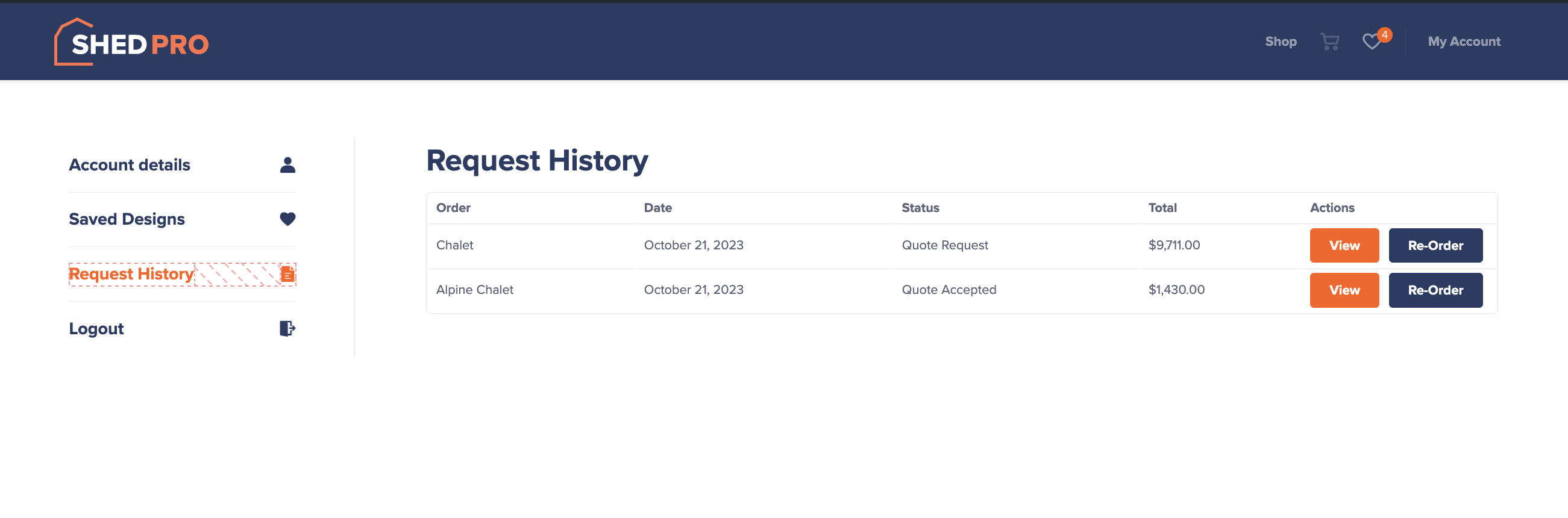 Manage past requests at one place with ShedPro