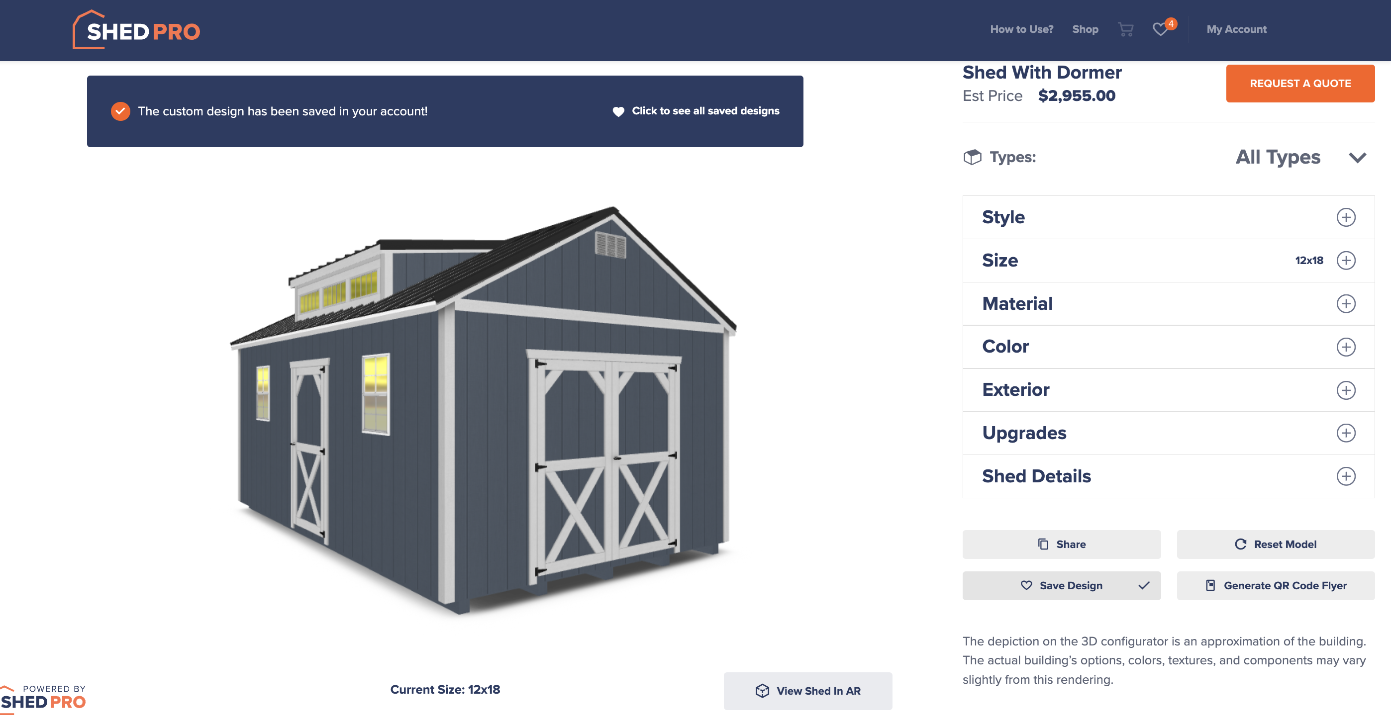 Save all designs into your account at ShedPro