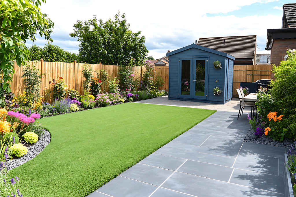 Modern shed lot ready for spring customers after winter business preparation.