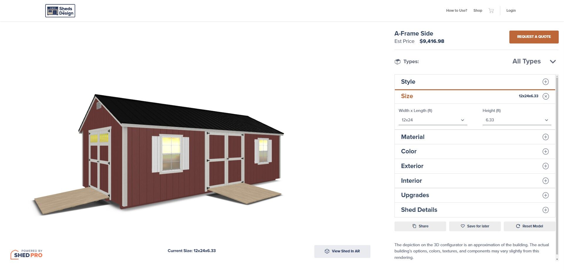 Click To Modify This 12x24 A-Frame Shed Design in NC!