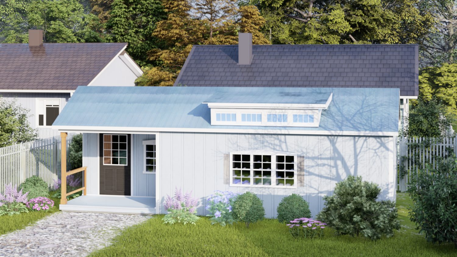 12×32 A-FRAME COTTAGE DORMER WITH CORNER CABIN | 384 SQ FT