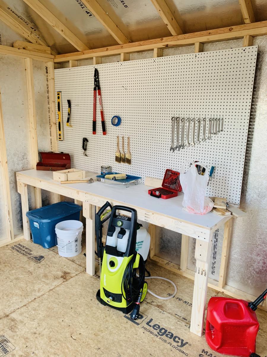 Shed with work table