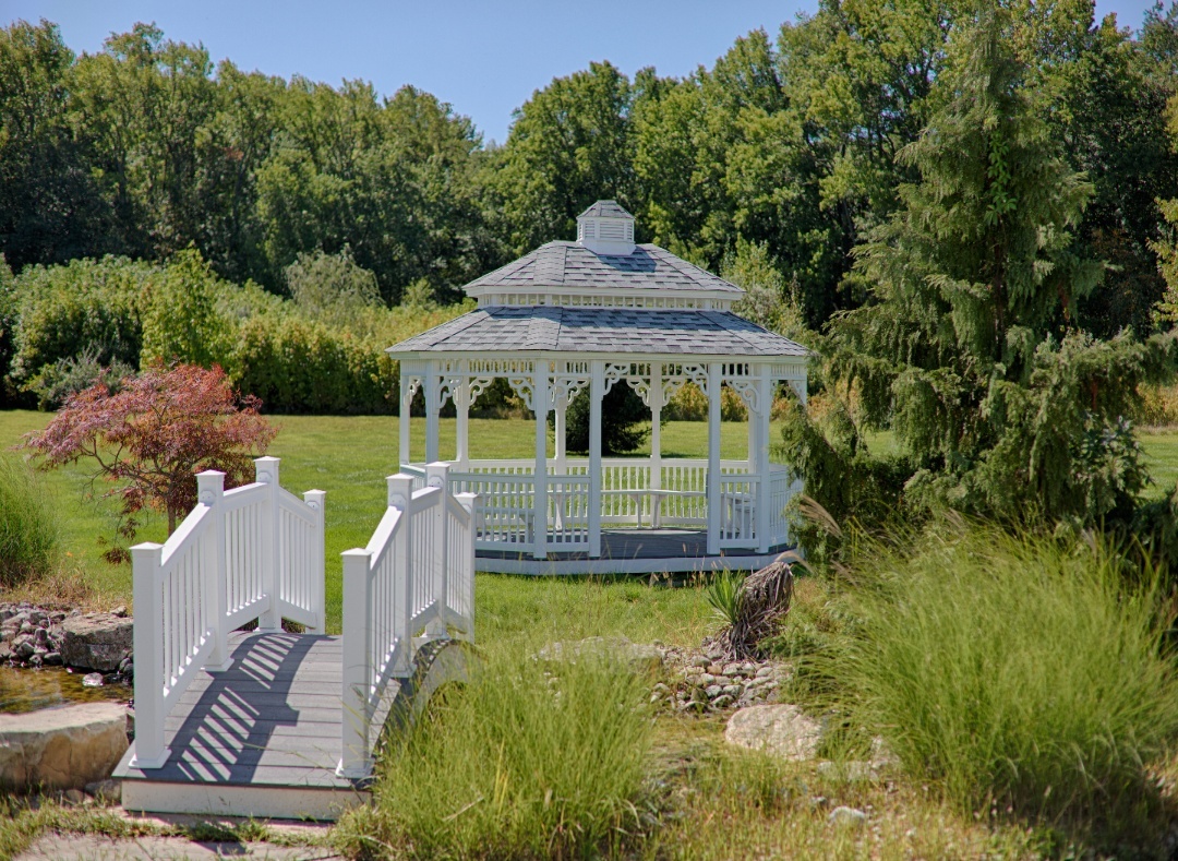 12x16Oval ColonialStyle WhiteVinylGazebo VictorianBraces PagodaRoof Cupola