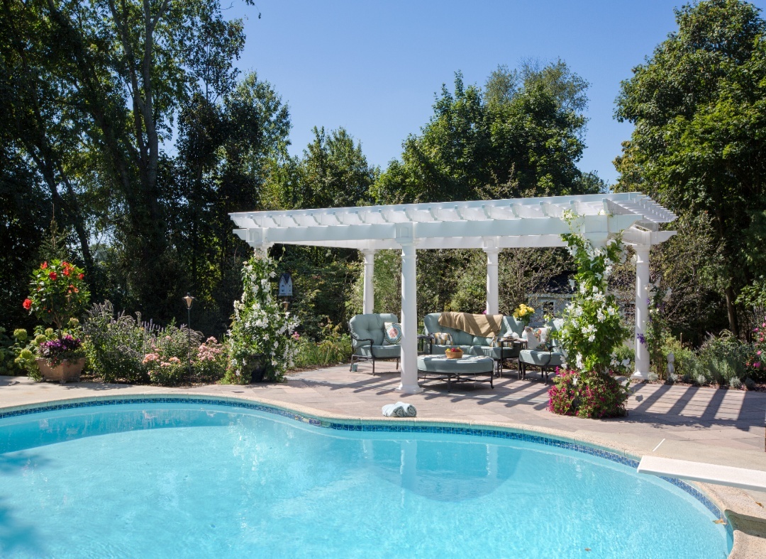 14x20ArtisanWhiteVinylPergola 10inRoundColumnPost 