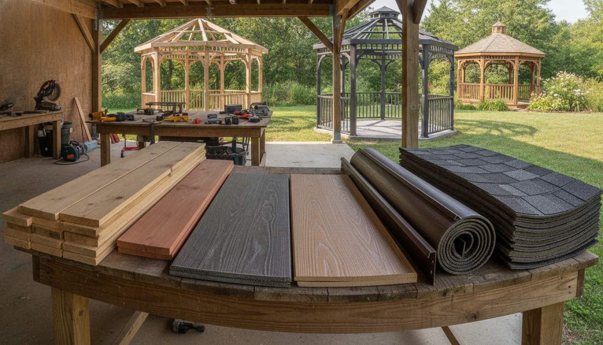 Professional illustration showing Close for backyard gazebo kits