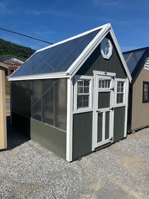 S26028 8×12 Floorless Greenhouse in Avocado with white trim