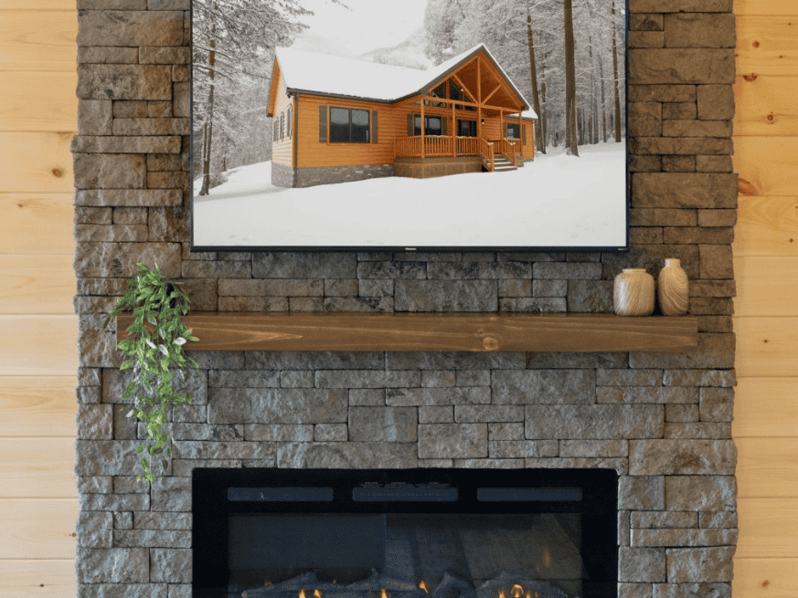 Linear Fireplace with stone