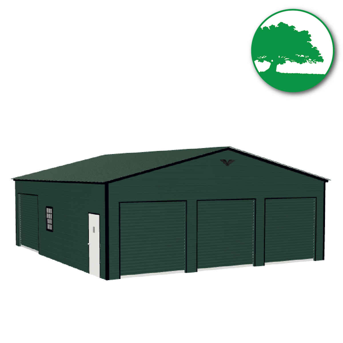 30'W x 35'L x 10'H 3-Bay Green Garage