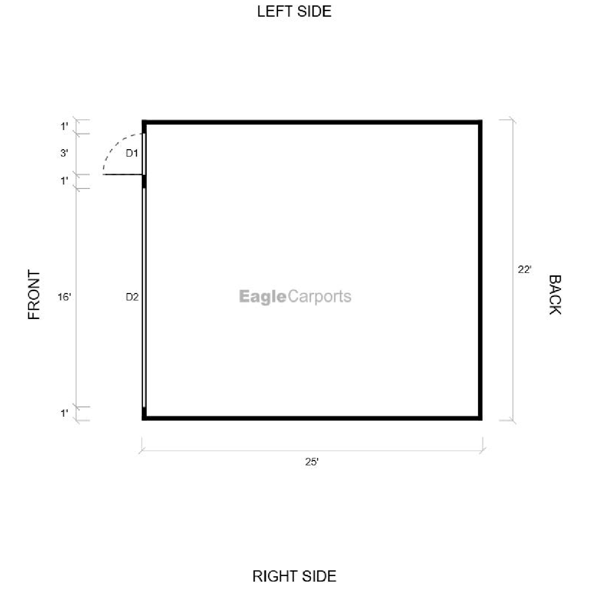 22'W x 25'L x 9'H Metal Garage with Wide Door