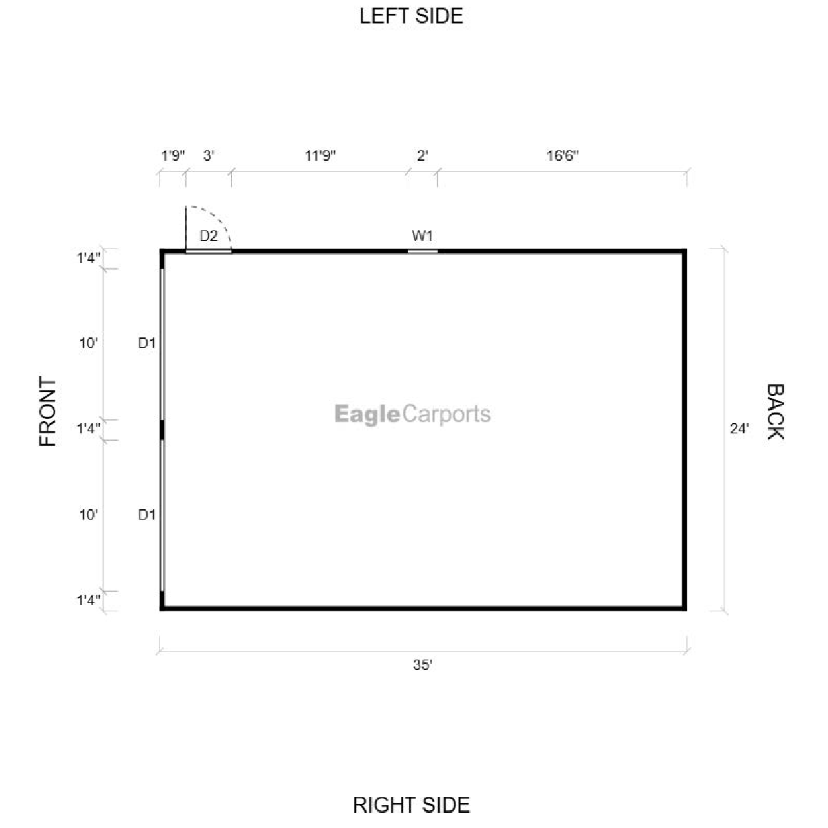 24'W x 35'L x 10'H Double Metal Garage