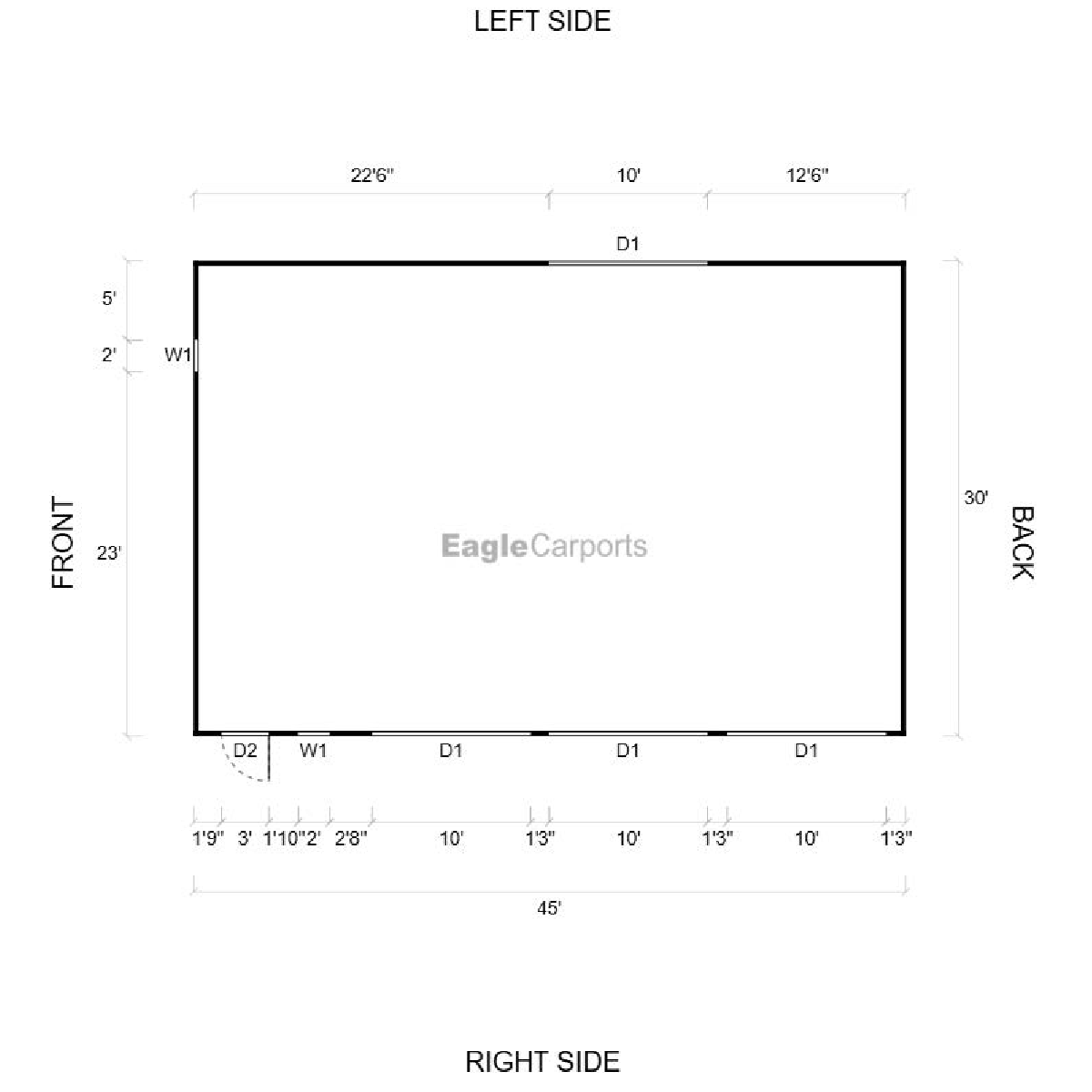 30'W x 45'L x 12'H 3-Bay Metal Garage
