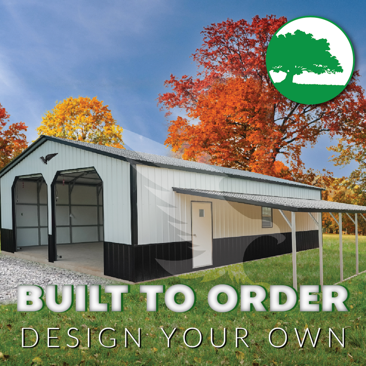 40′ x 40′ x 10’/6′  Garage with Lean-To