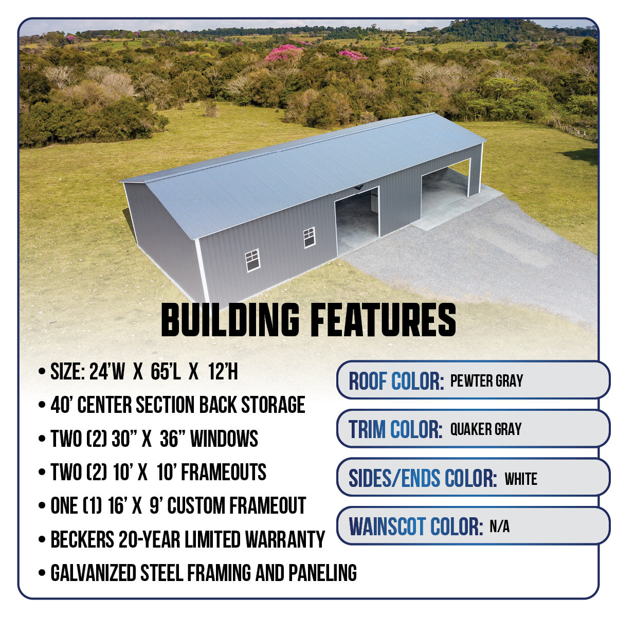 24'W x 65'L x 12'H Custom Workshop