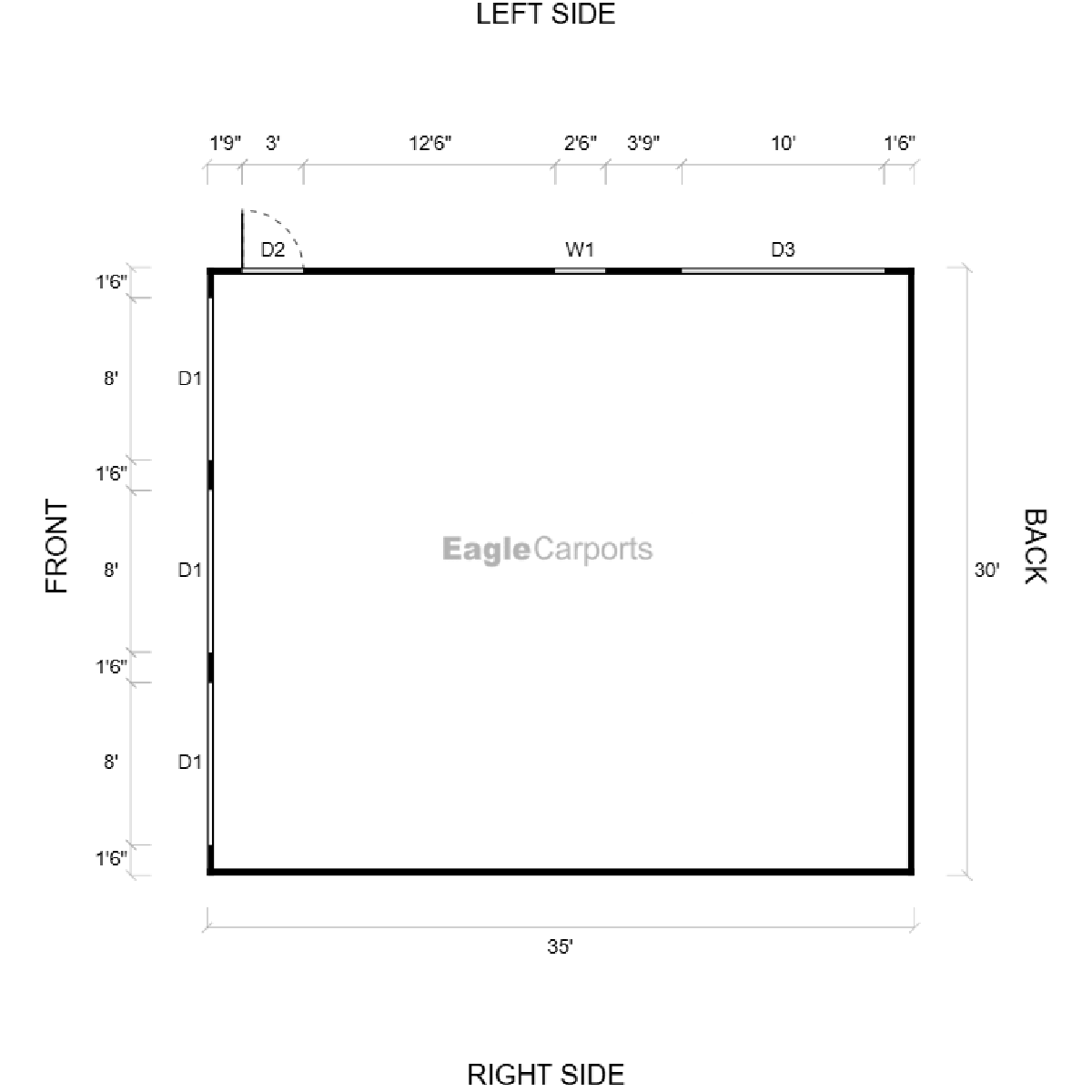 30'W x 35'L x 10'H 3-Bay Green Garage