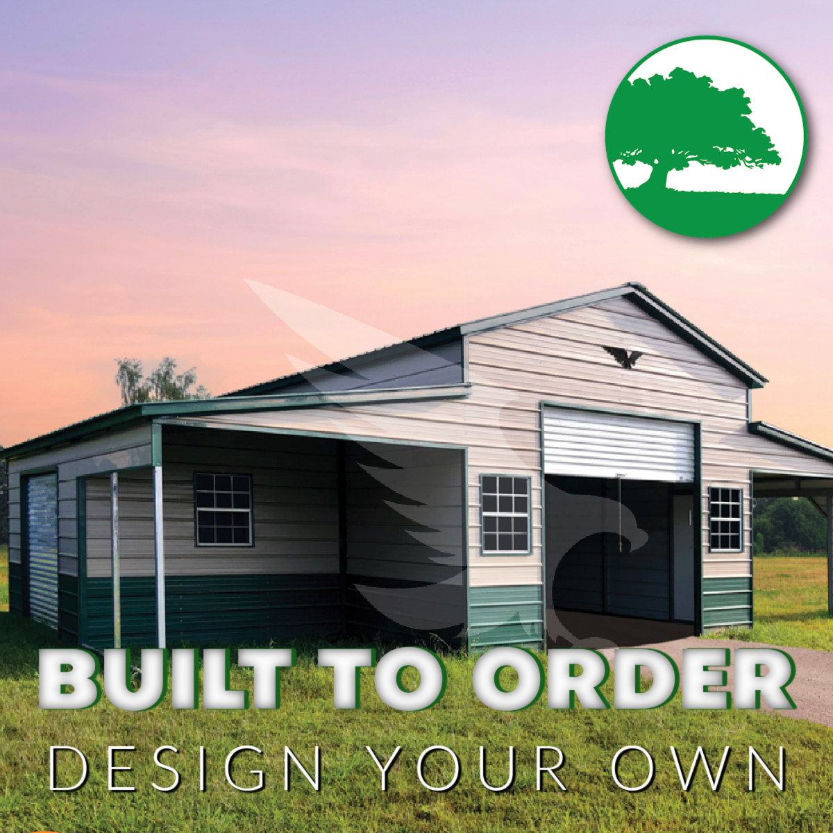 44’W x 25’L x 18’/8’H Metal Style Horse Barn
