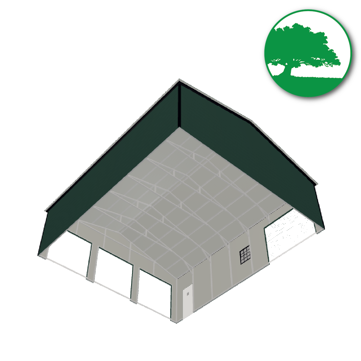 30'W x 35'L x 10'H 3-Bay Green Garage