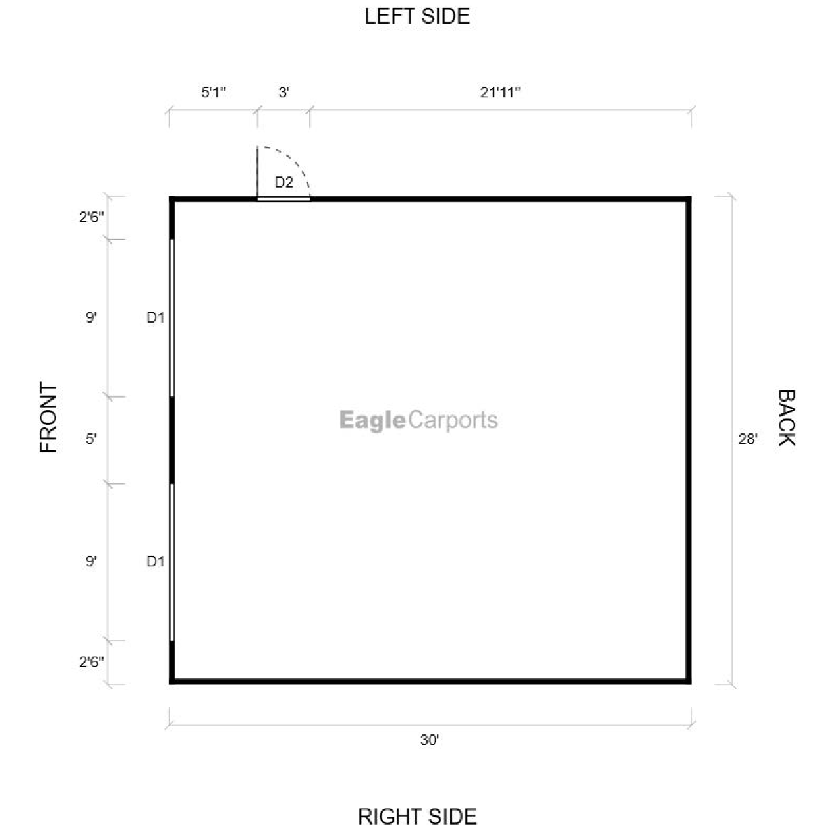 28' x 30' x 9'  Double Metal Garage