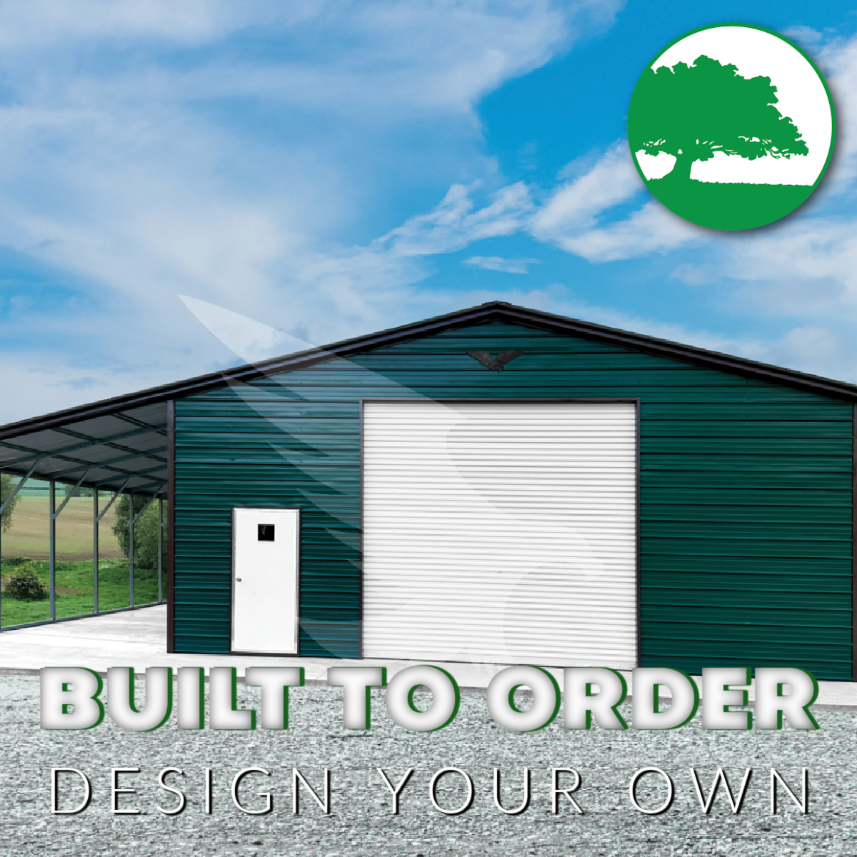 42’W x 30’L x 12’9’H Metal Garage with Lean-To