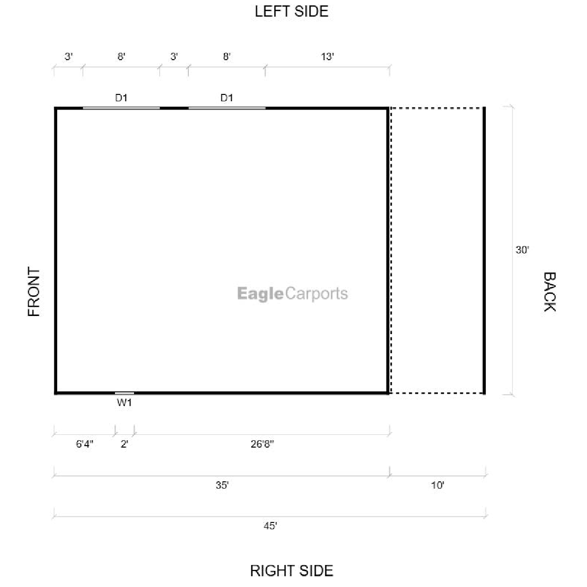 30'W x 35'L x 11'H Custom Metal Garage