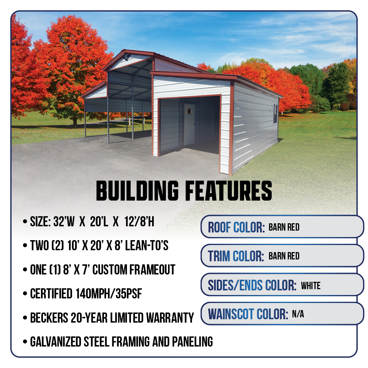 32'W x 20'L Barn-Style Carport