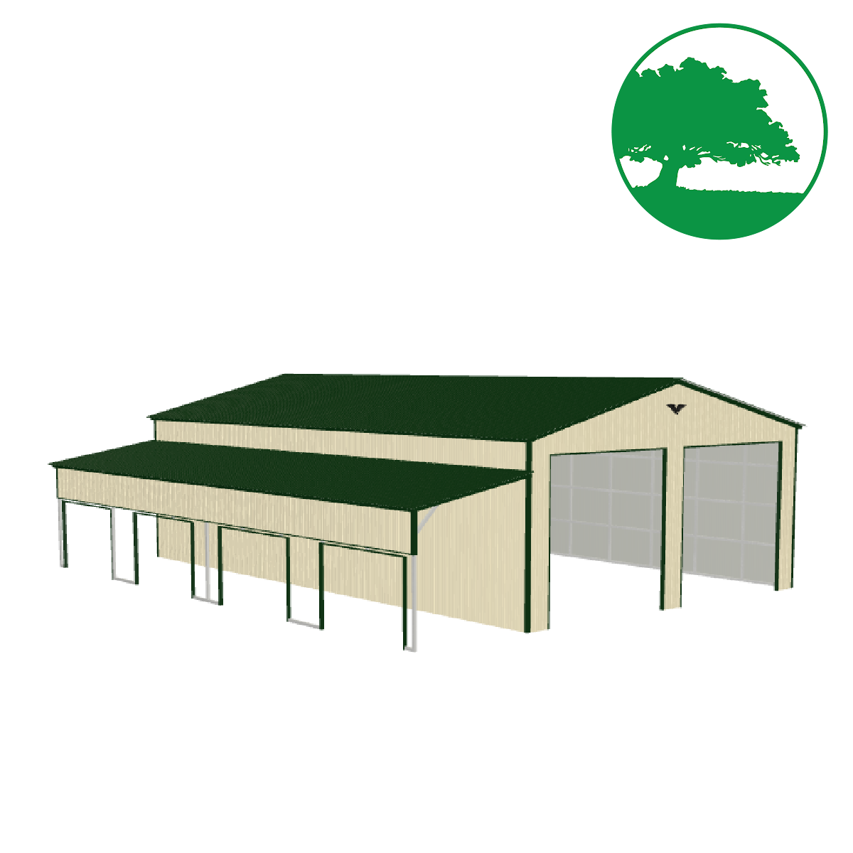 40'W x 50'L Garage w/ Lean-To