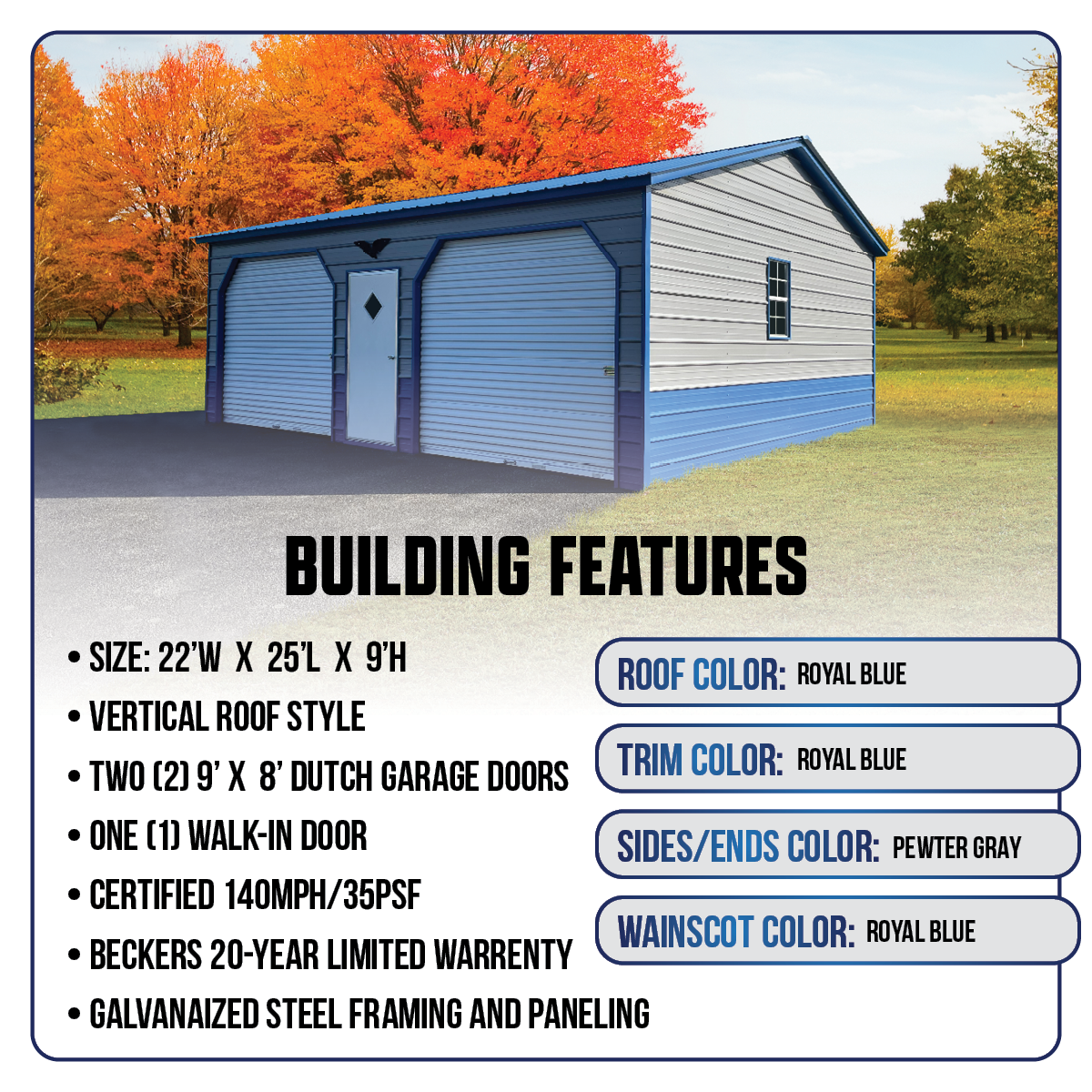 22'W x 25'L Garage