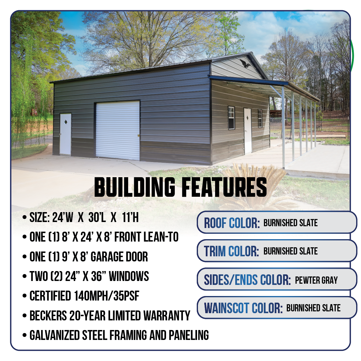 24'W x 30'L Garage w/ Porch