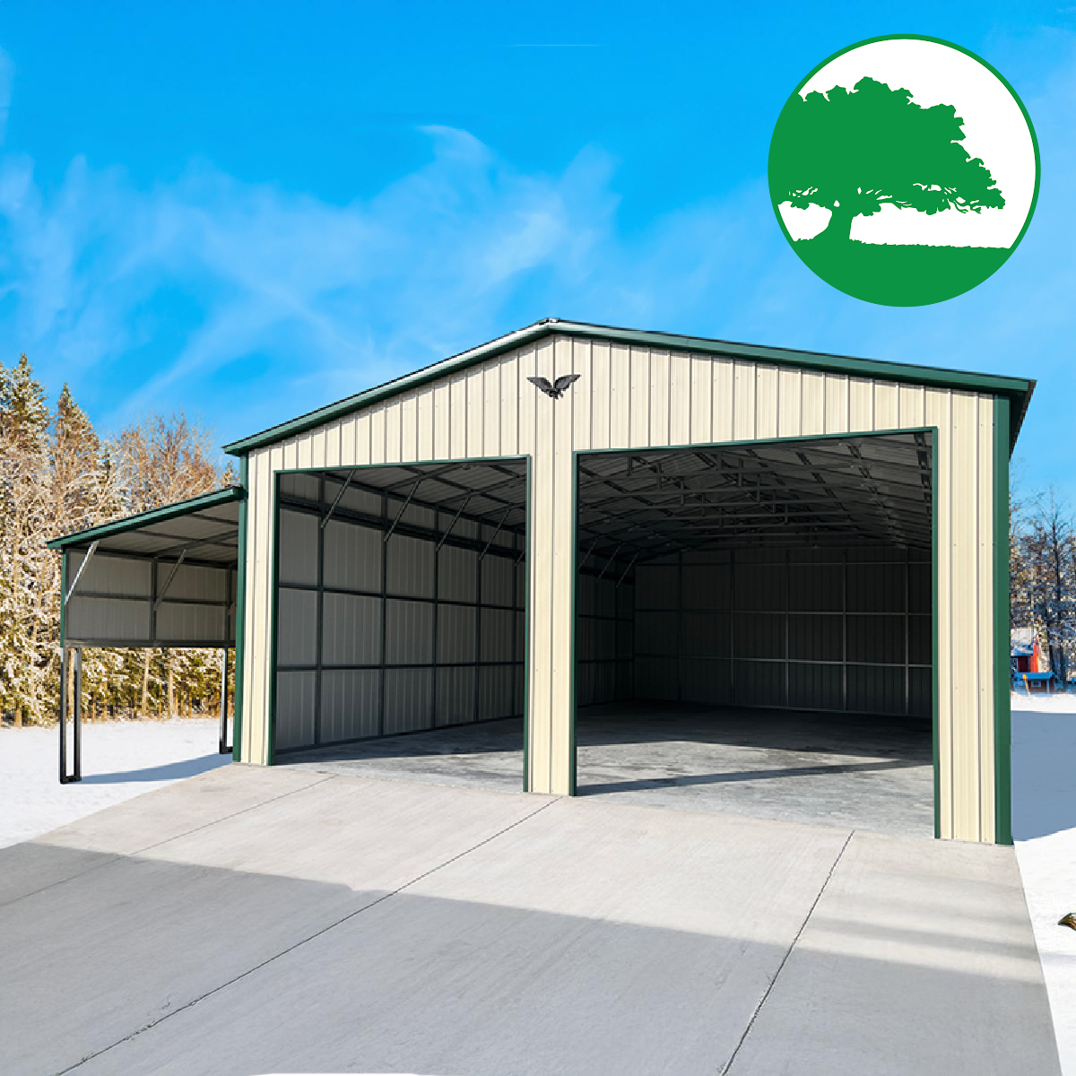 40'W x 50'L Garage w/ Lean-To
