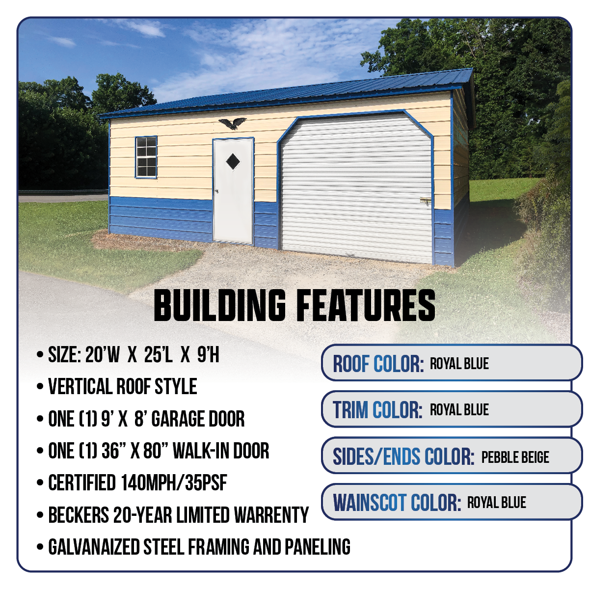 20'W x 25'L Garage