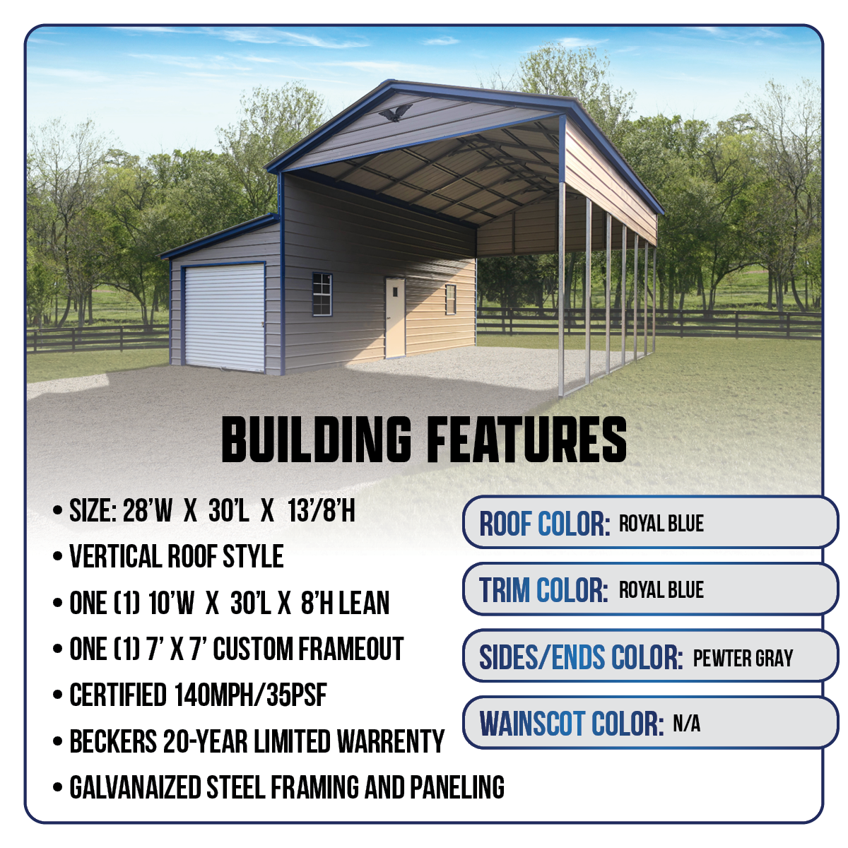 28'W x 30'L RV Cover w/ Lean-To