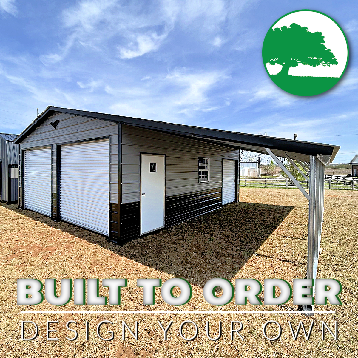 34’W x 25’L Garage w/ Lean-To