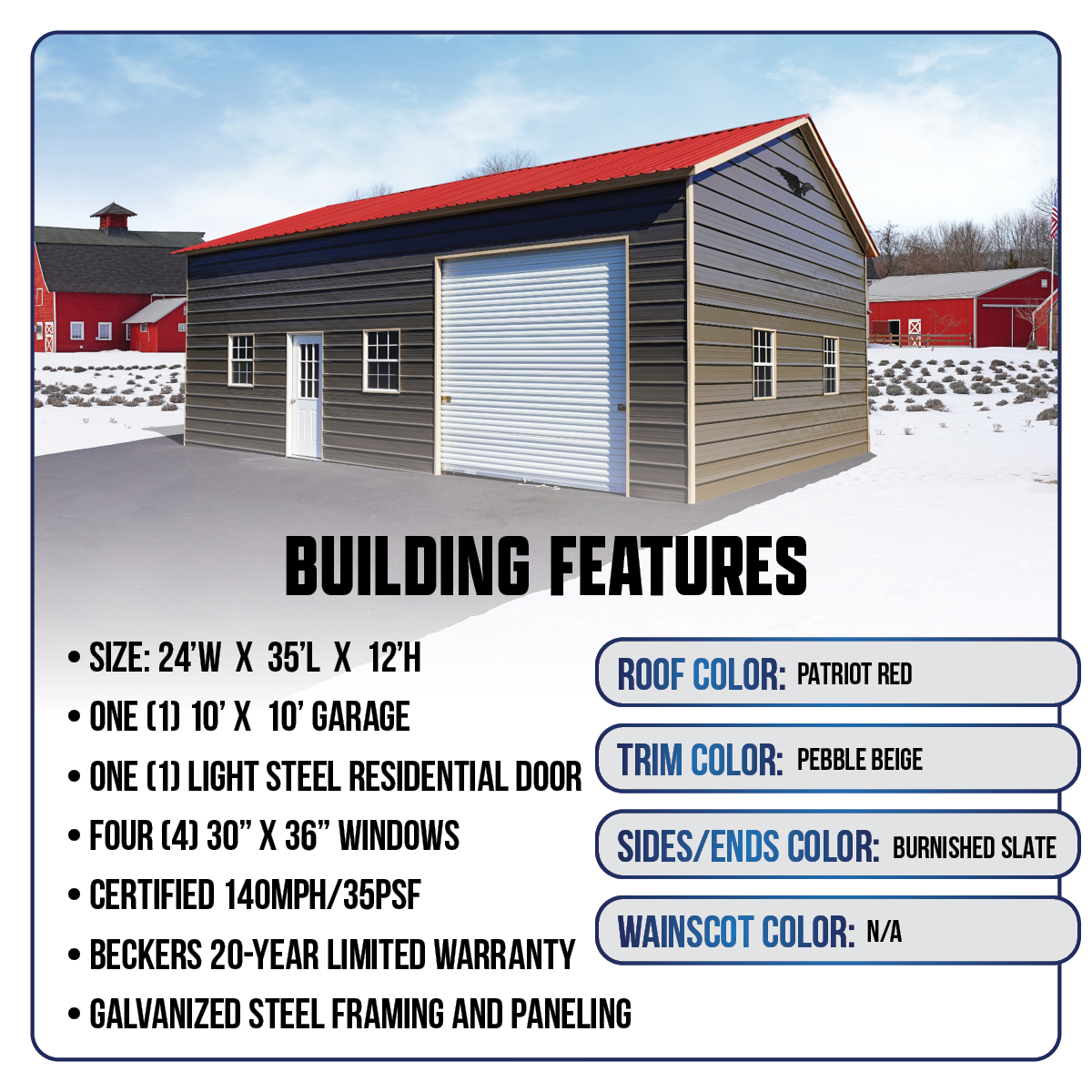 24'W x 35'L Garage