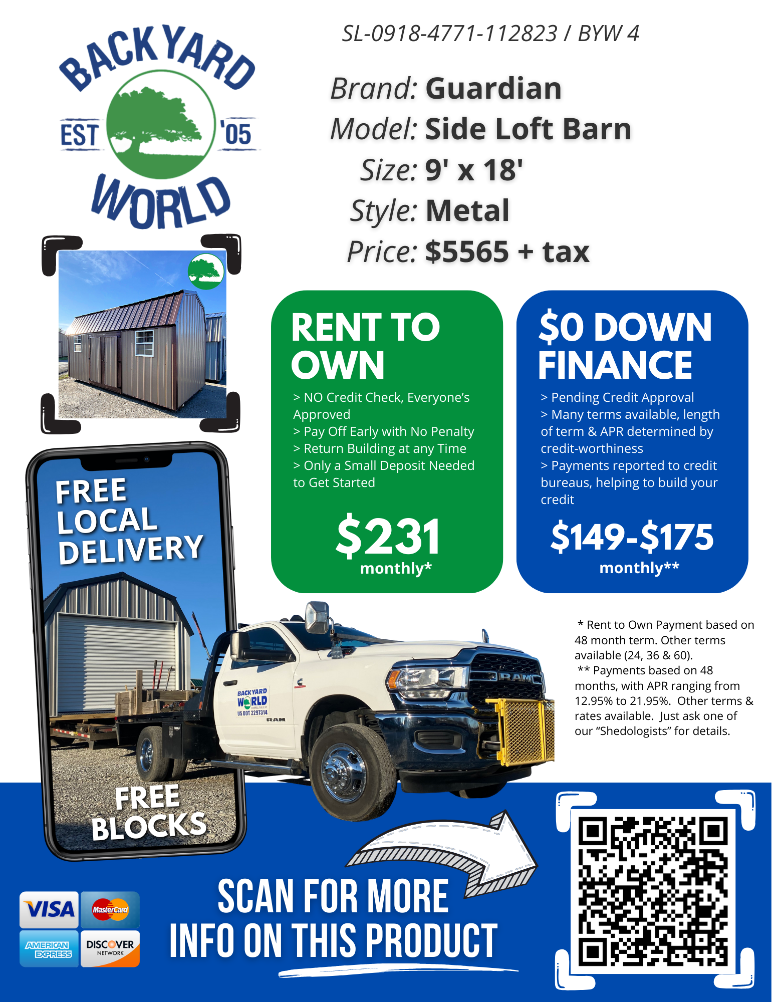 9' x 18' Metal Side Lofted Barn