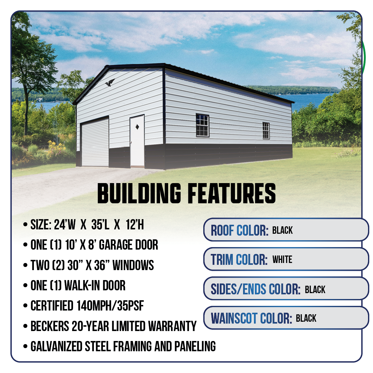 24'W x 35'L Garage