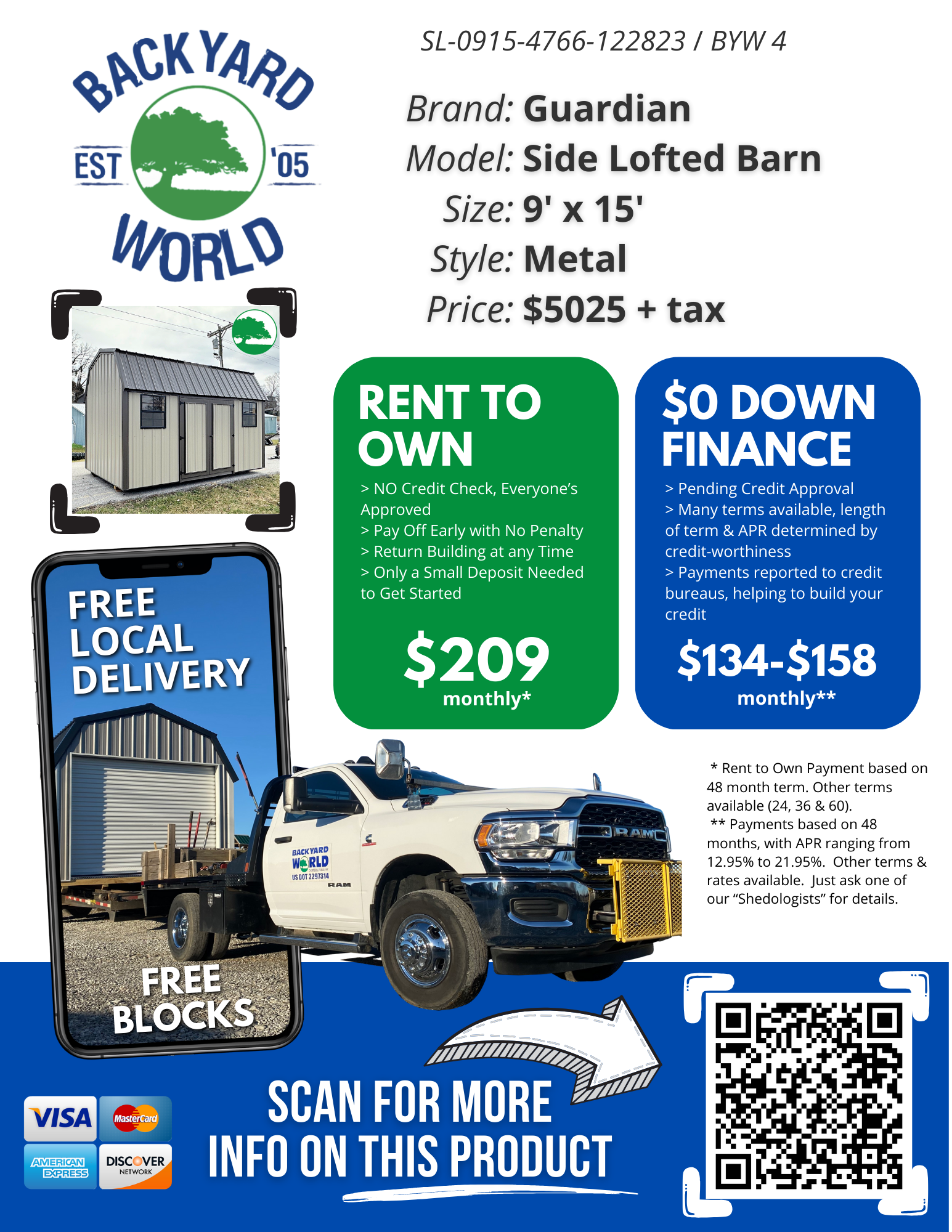 9' x 15' Metal Side Lofted Barn