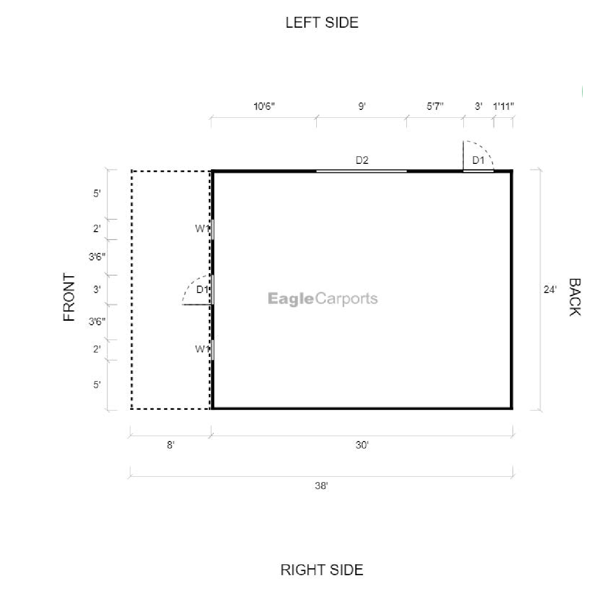 24'W x 30'L Garage w/ Porch