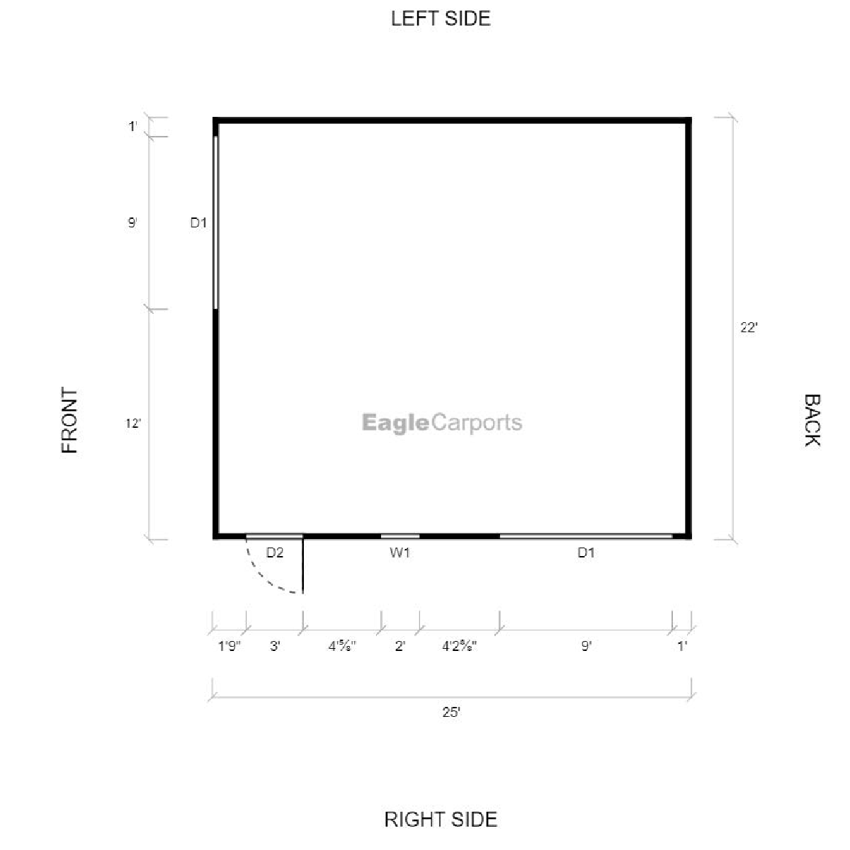 22'W x 25'L Garage