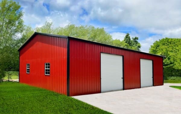 red metal garage building