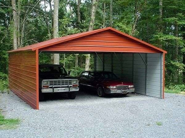 Vertical carport with gables and full side panels