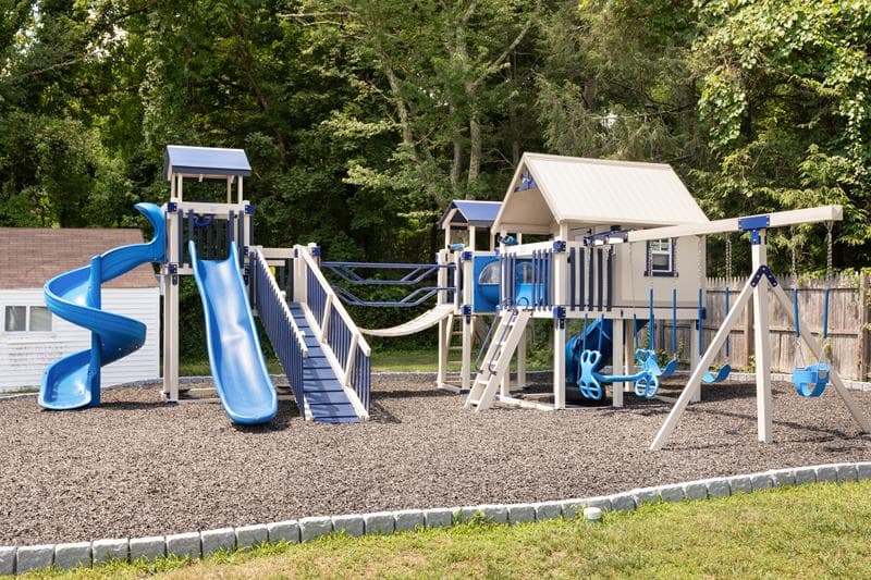 custom blue playset with slides