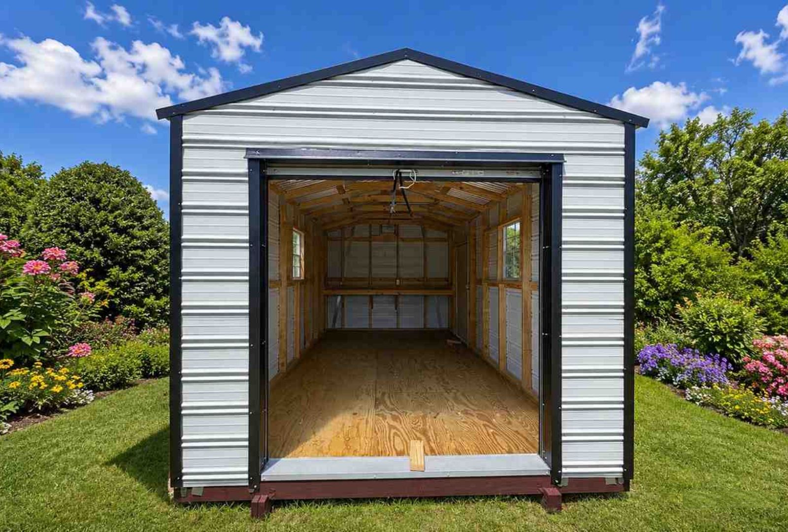 10×16 Metal Garage with Rollup Door Workbench and Electric Rent to Own Free Delivery 27256 Jacksonville