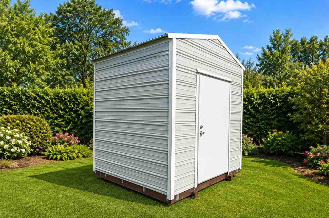 8x8 portable garden shed with electric package, metal storage building with single door