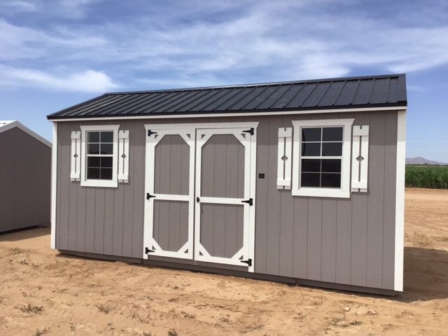 10x20 Garden Shed (Polished Concrete/ White) - Desert Rose