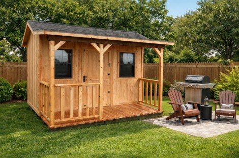 12×8 Tall Peak Porch (Rustic) STK #11684 *