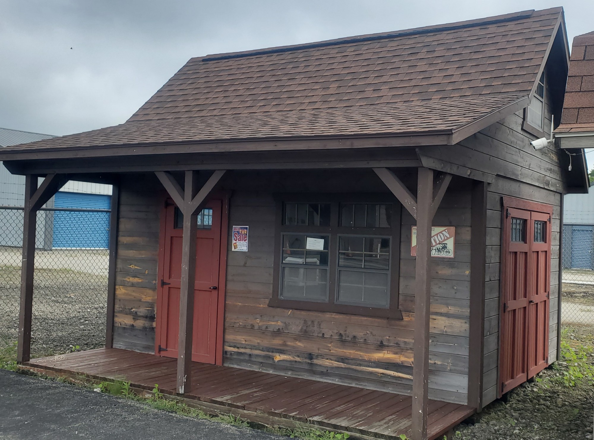 62 10'x16' Pine 4ft porch AFrame Cabin 7yr Old Display Model